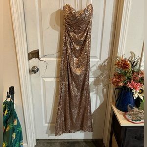 Gold strapless sequins prom dress